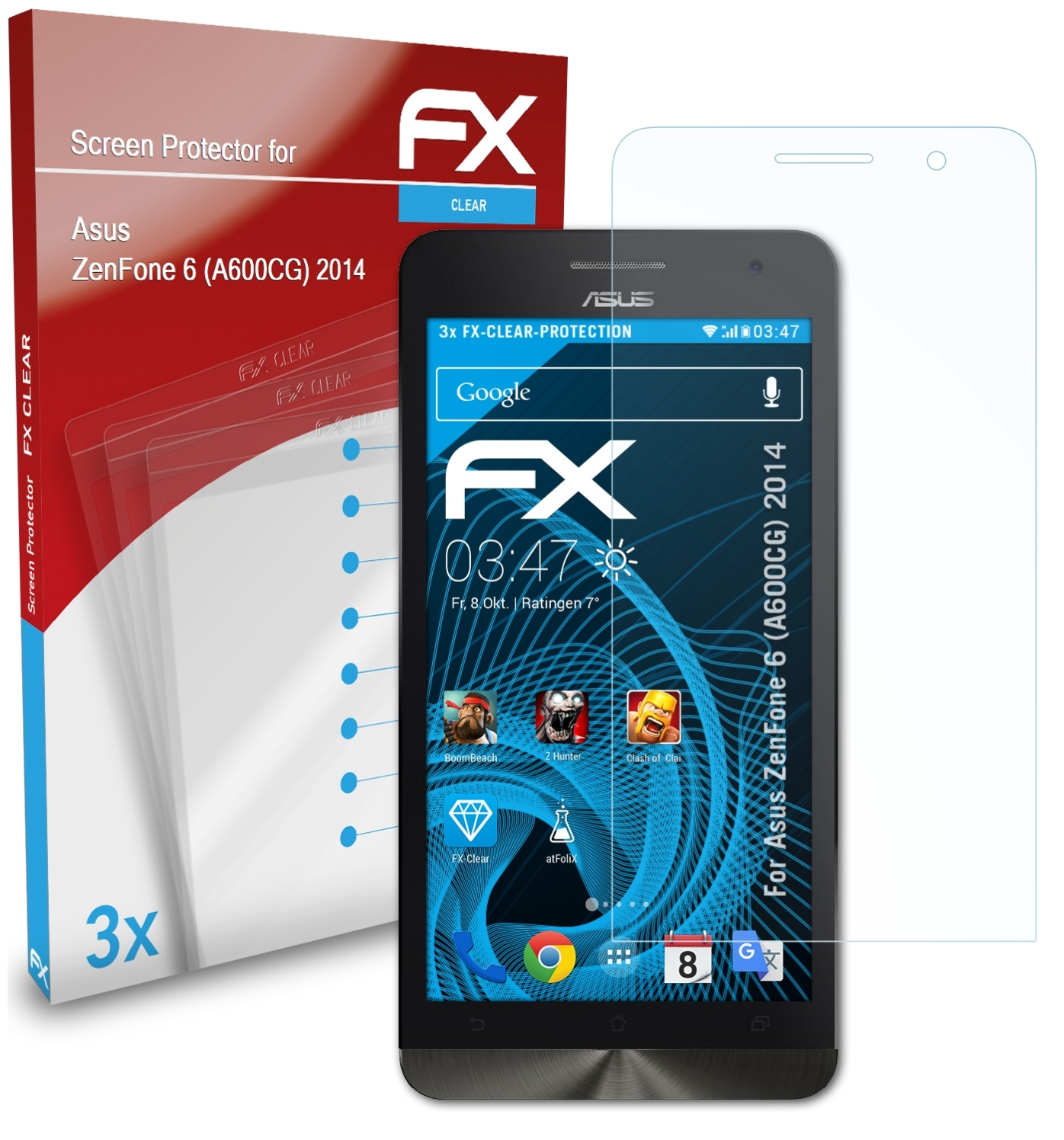 (A600CG) 3x FX-Clear 6 Asus ZenFone Displayschutz(für (2014)) ATFOLIX