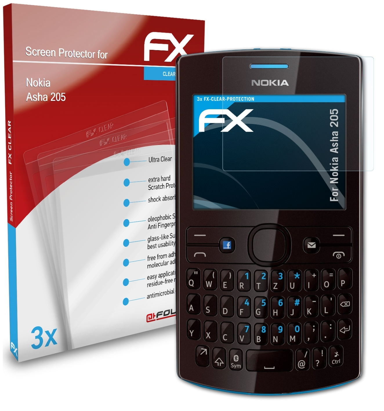 ATFOLIX 3x FX-Clear Displayschutz(für Nokia Asha 205)