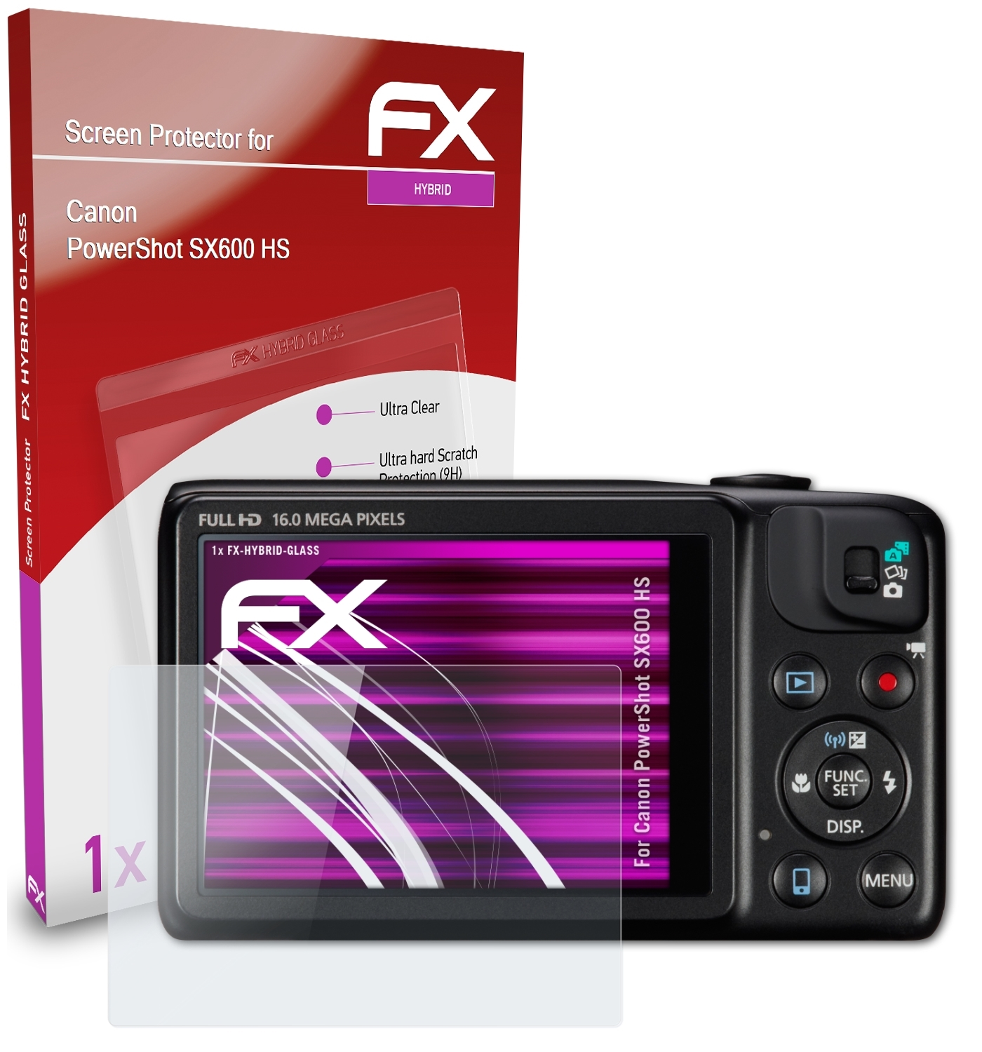HS) SX600 PowerShot ATFOLIX FX-Hybrid-Glass Canon Schutzglas(für