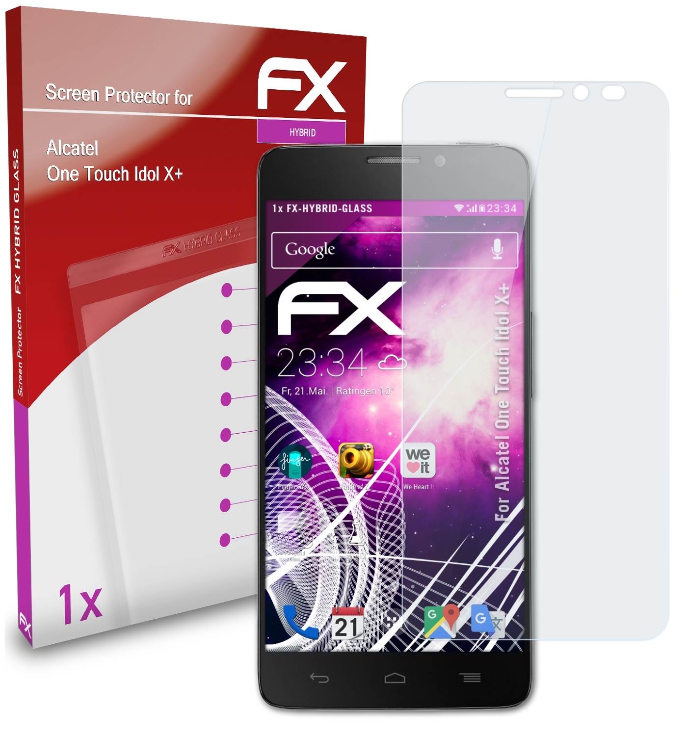ATFOLIX FX-Hybrid-Glass Touch Idol X+) Alcatel Schutzglas(für One