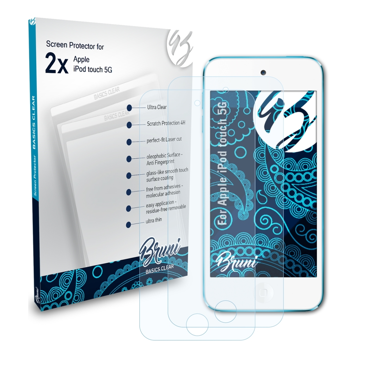 BRUNI 2x Basics-Clear 5G) Schutzfolie(für iPod touch Apple