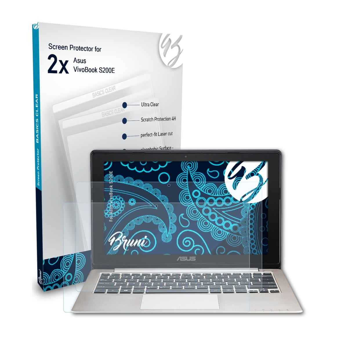 BRUNI Basics-Clear S200E) 2x VivoBook Schutzfolie(für Asus