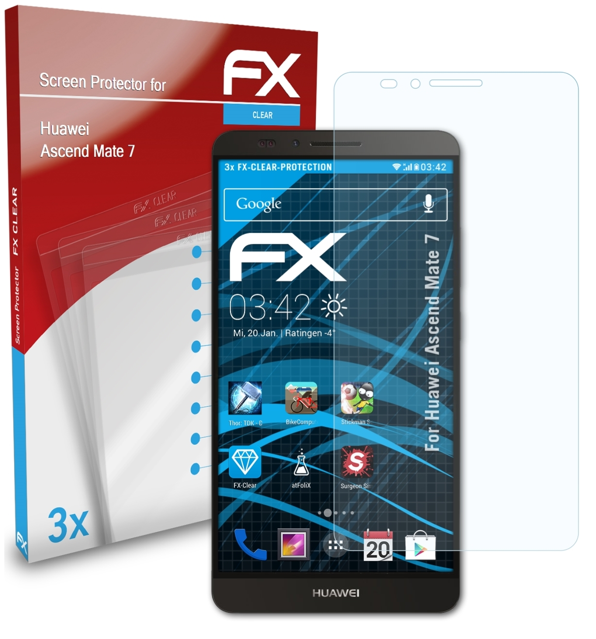 FX-Clear Displayschutz(für Mate 7) ATFOLIX Ascend 3x Huawei