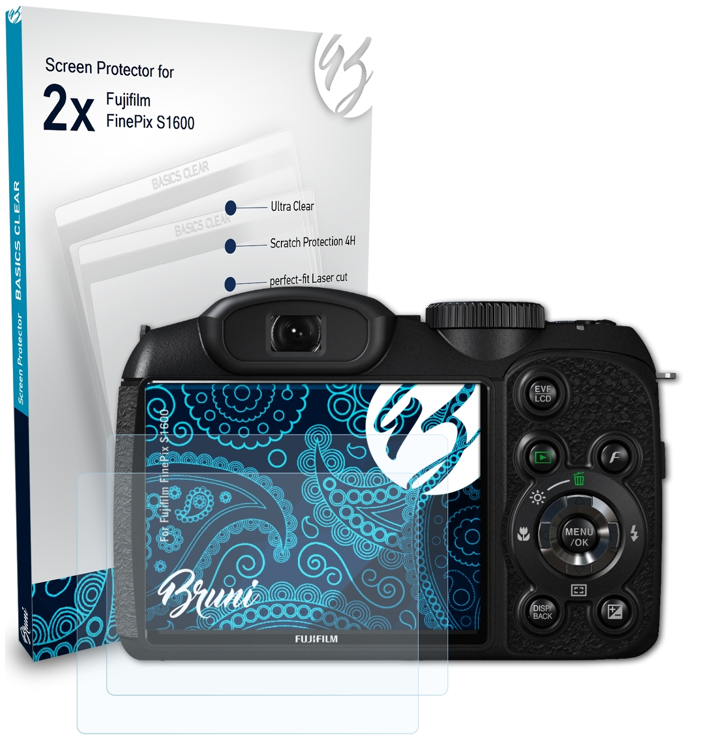 BRUNI 2x Basics-Clear Schutzfolie(für Fujifilm S1600) FinePix