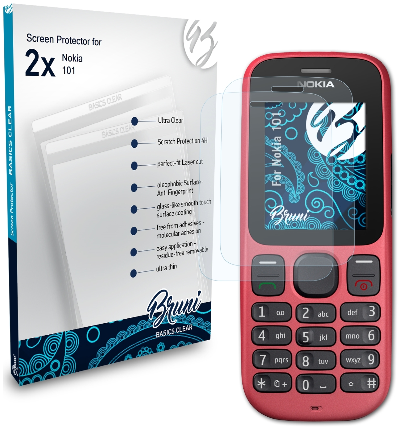 BRUNI Nokia Basics-Clear 101) Schutzfolie(für 2x