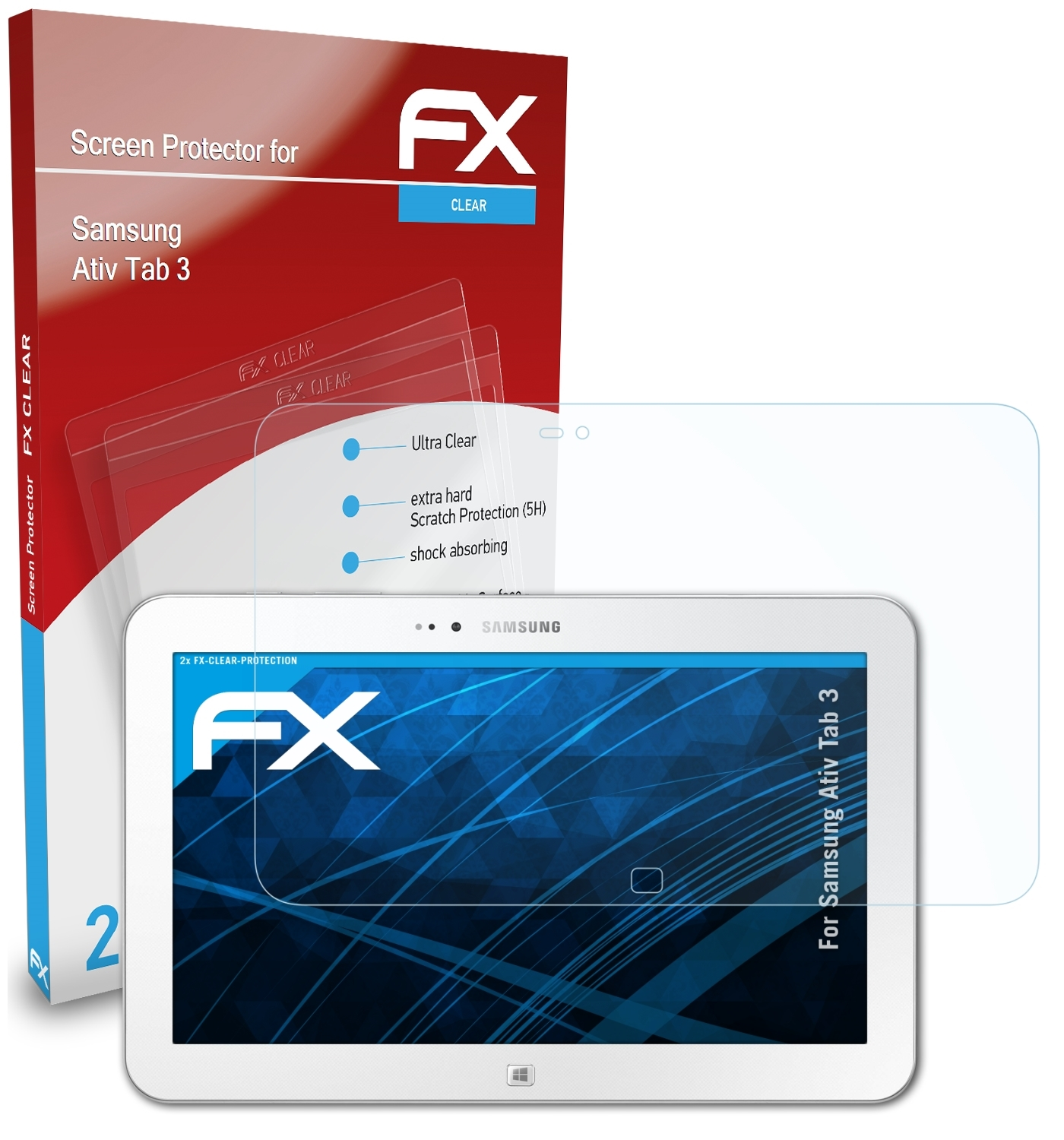 ATFOLIX 2x FX-Clear Displayschutz(für Ativ 3) Samsung Tab