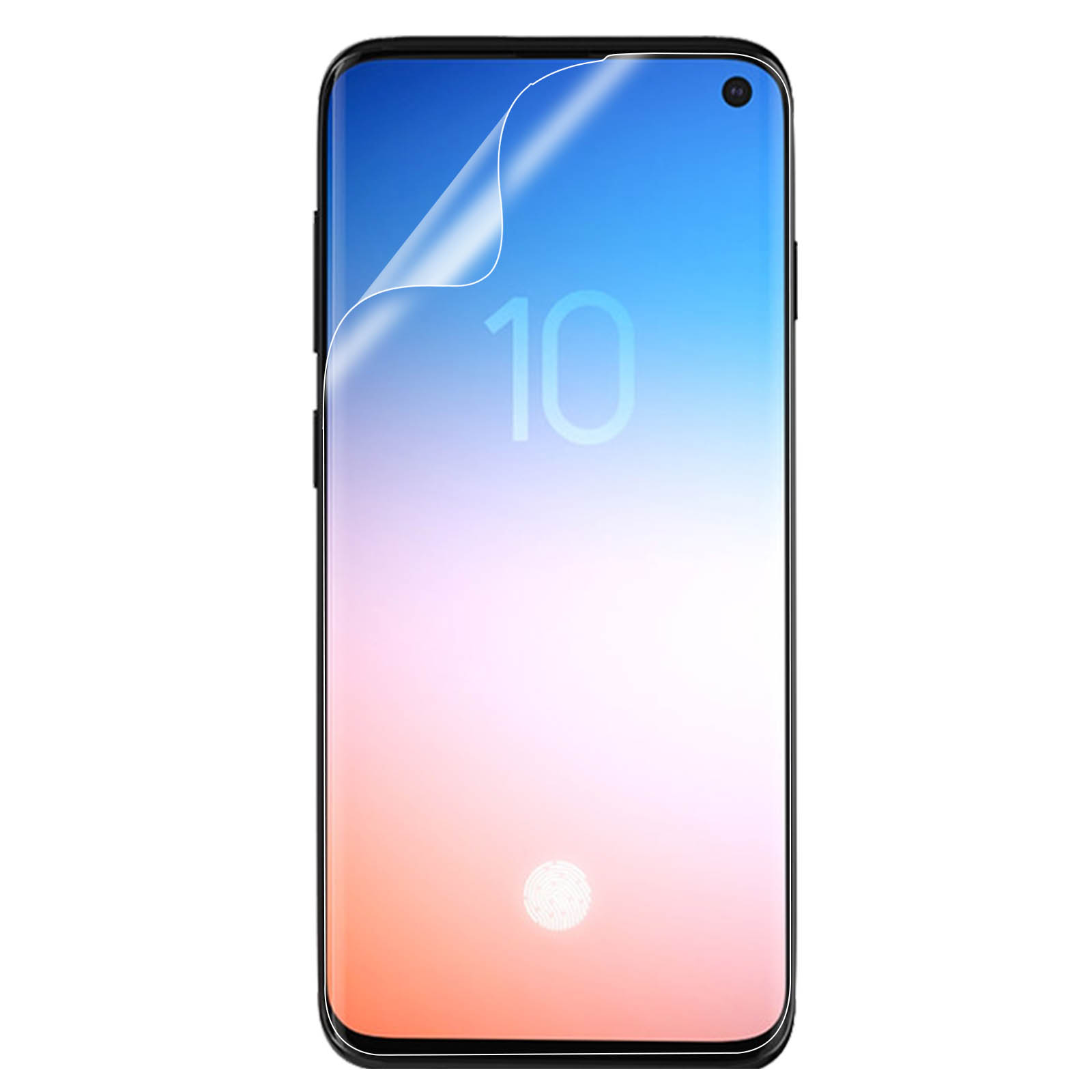 Un telefono con una protezione per lo schermo applicata, il numero '10' è visibile.