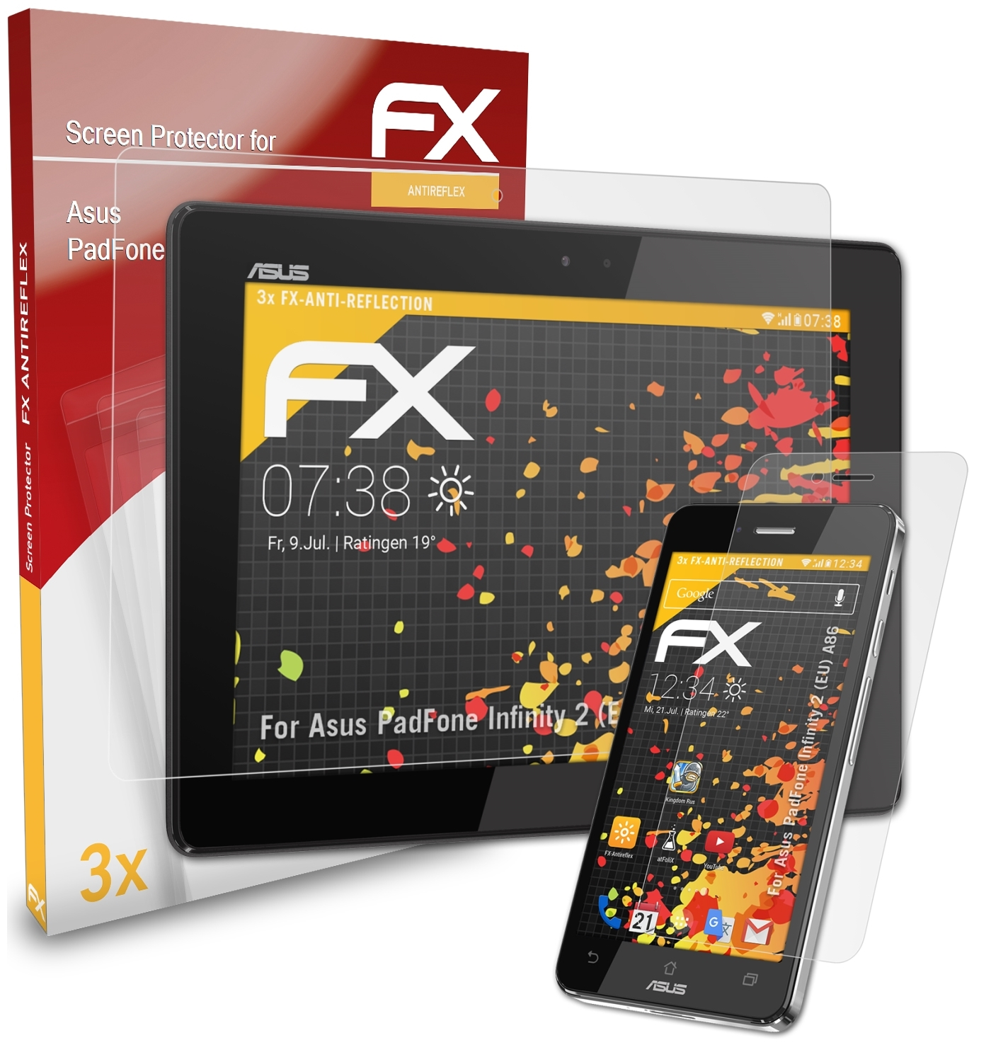 ATFOLIX 3x FX-Antireflex Displayschutz(für Asus (EU) PadFone 2 Infinity (A86))
