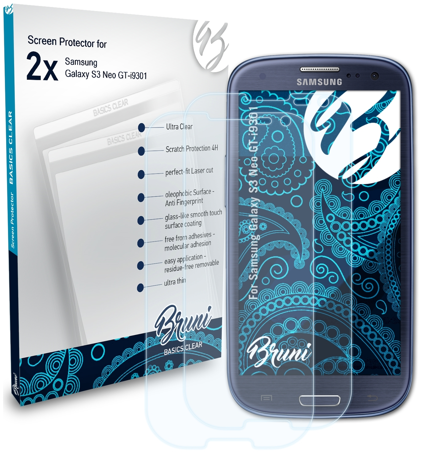 BRUNI 2x Basics-Clear Schutzfolie(für Neo (GT-i9301)) Galaxy S3 Samsung