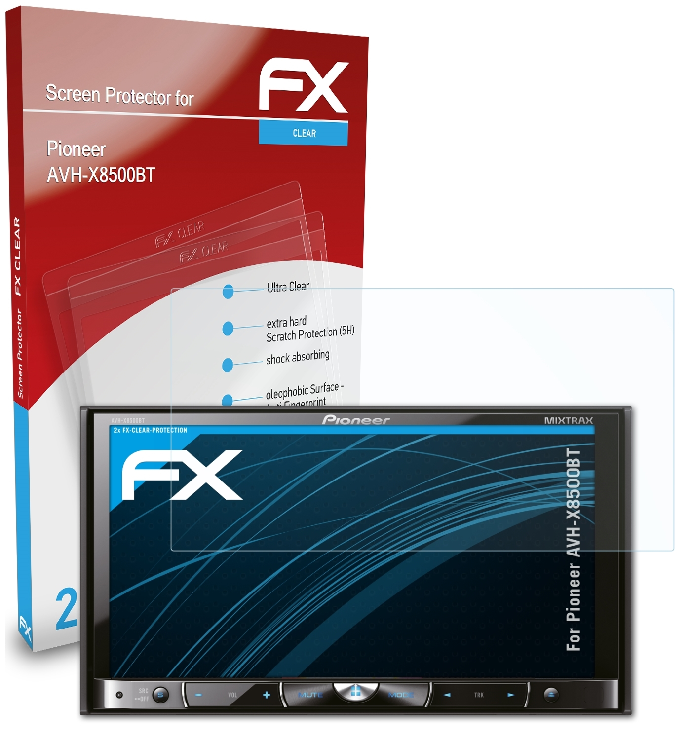 ATFOLIX 2x FX-Clear Displayschutz(für Pioneer AVH-X8500BT)
