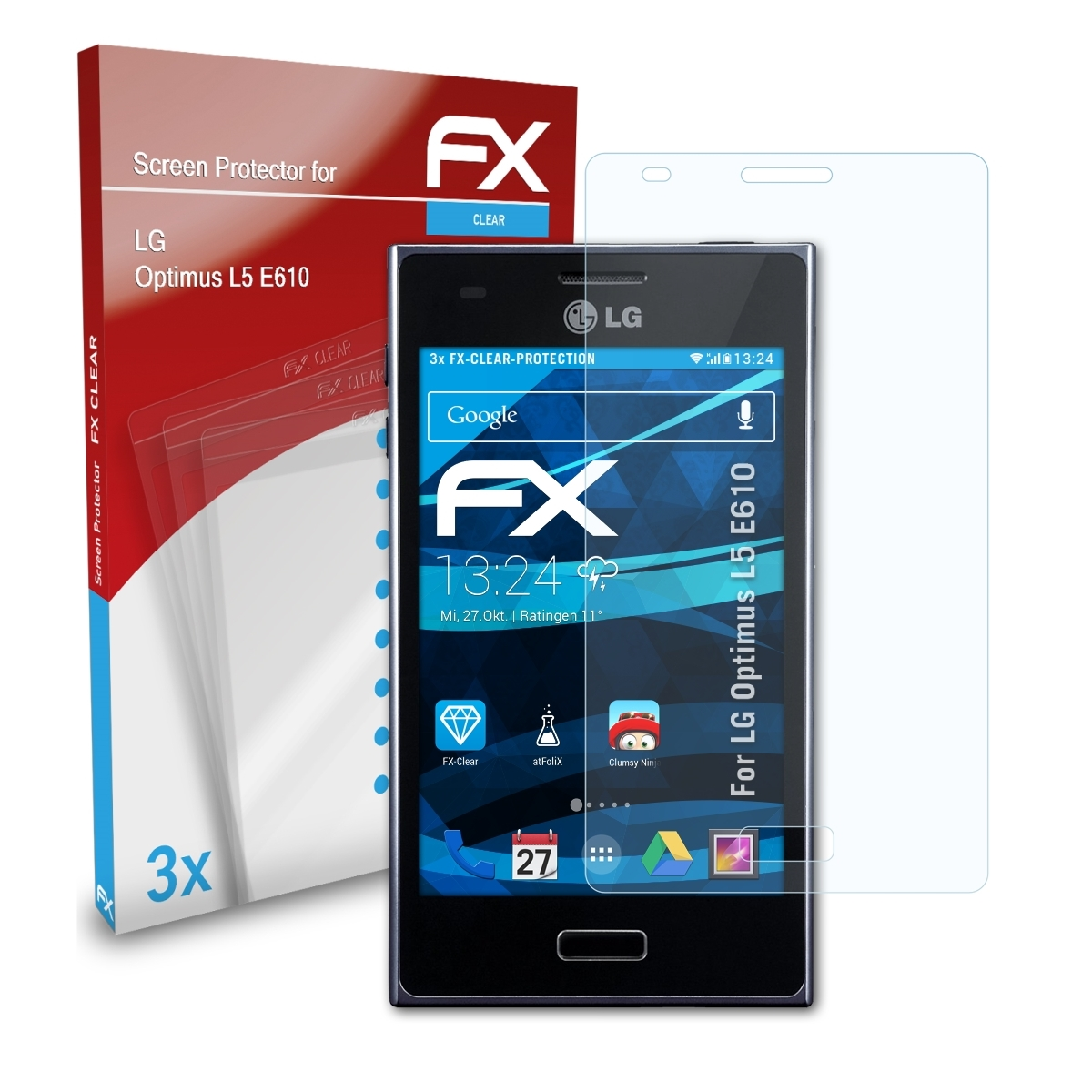 ATFOLIX 3x FX-Clear LG L5 Displayschutz(für Optimus (E610))