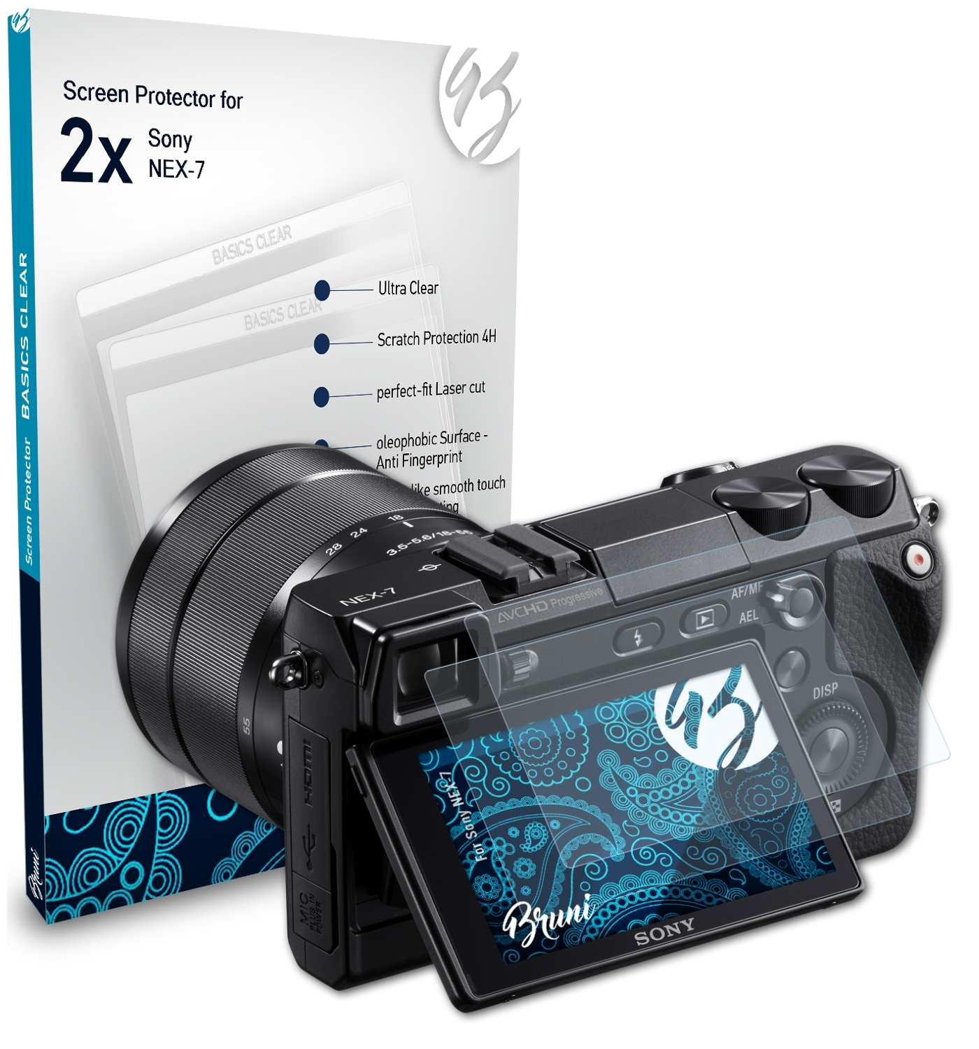 BRUNI 2x Basics-Clear Sony NEX-7) Schutzfolie(für