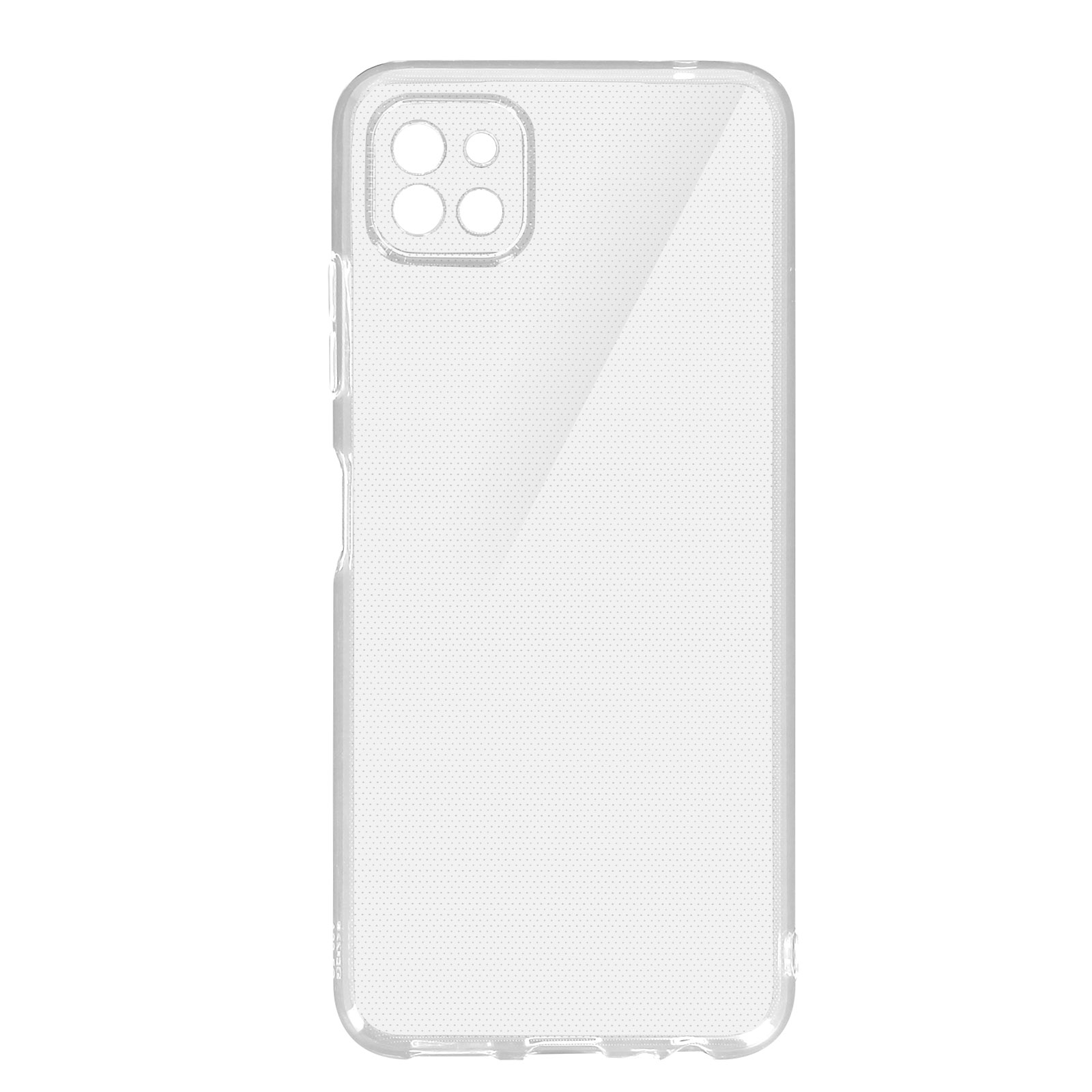 Coque de téléphone transparente. Claire, coins arrondis et texture pointillée. Découpes de caméra visibles.