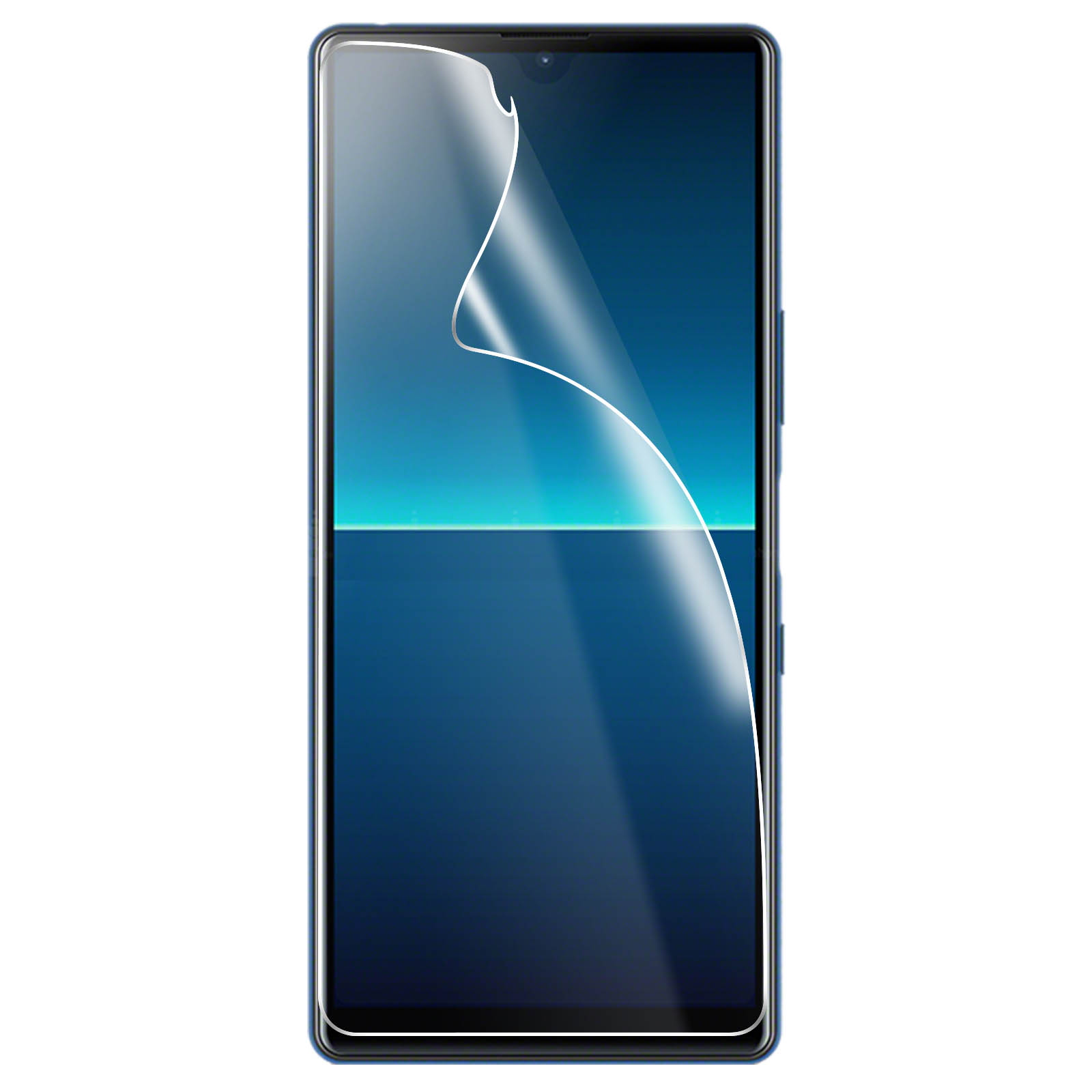 Smartphone con protezione schermo applicata. Lo schermo mostra una sfumatura blu. La protezione si stacca.