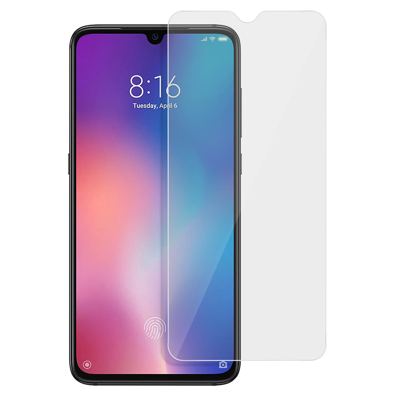 Uno smartphone con una protezione per lo schermo applicata. Lo schermo mostra l'ora e la schermata iniziale.