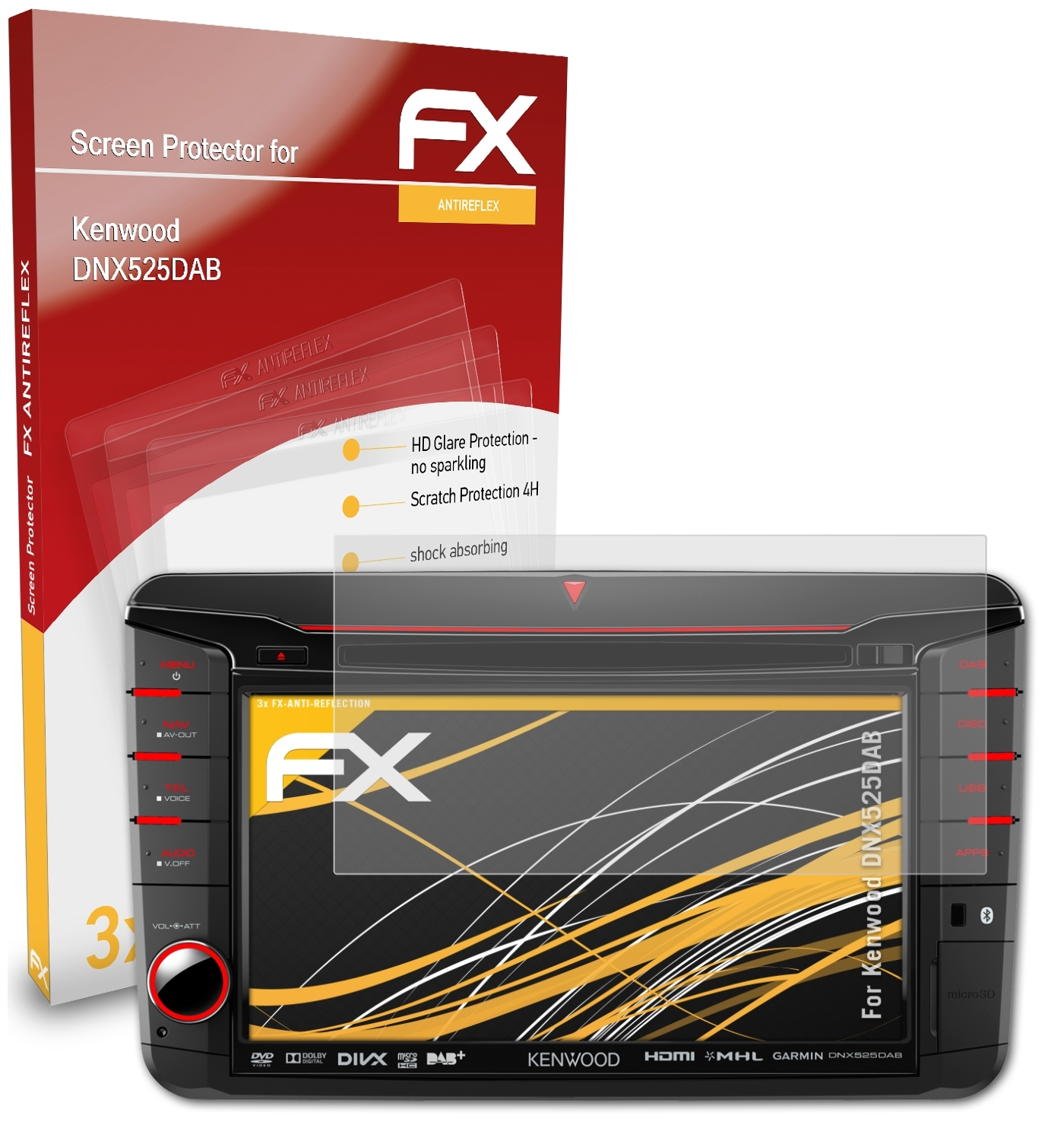 DNX525DAB) Displayschutz(für 3x FX-Antireflex ATFOLIX Kenwood