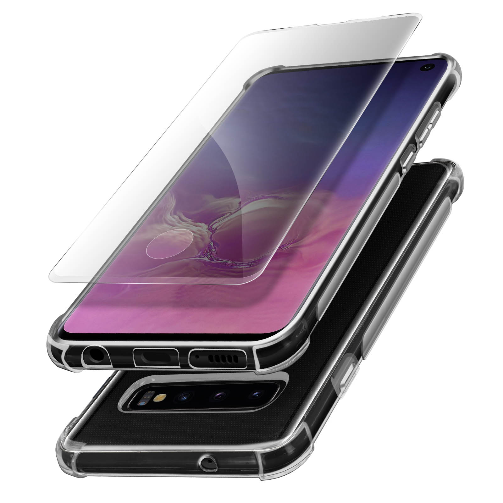 Una custodia nera per telefono. La custodia ha un'apertura per la fotocamera e pulsanti laterali.