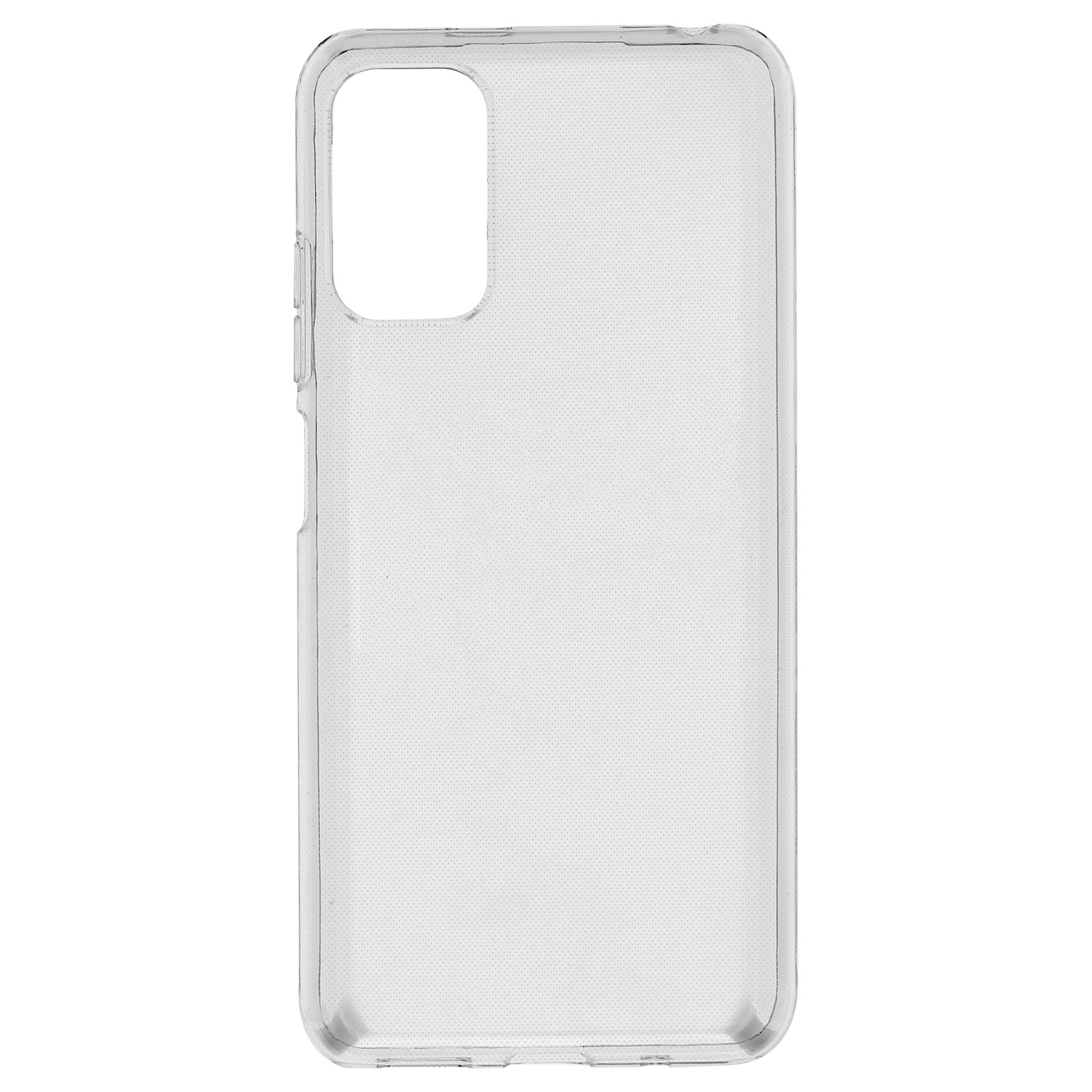 Une coque de téléphone transparente avec une texture pointillée, montrant l'arrière d'un téléphone.