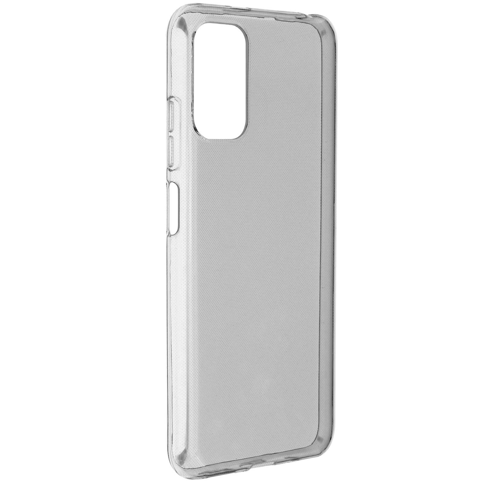 Une coque de téléphone transparente. Claire avec motif pointillé. Bords visibles.