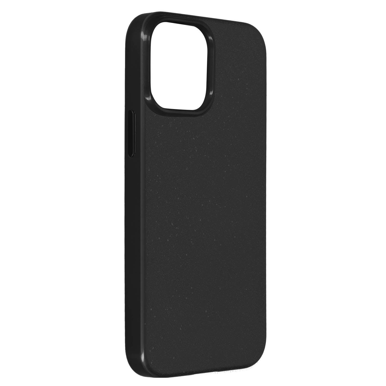 Custodia nera per telefono con intaglio per fotocamera e superficie strutturata.