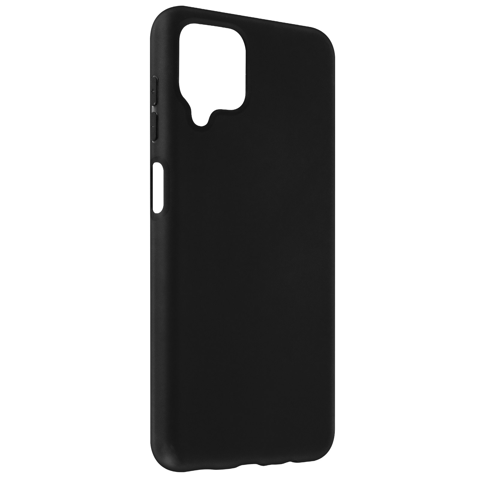 Eine schwarze Handyhülle mit Aussparungen für Kamera und Knöpfe.