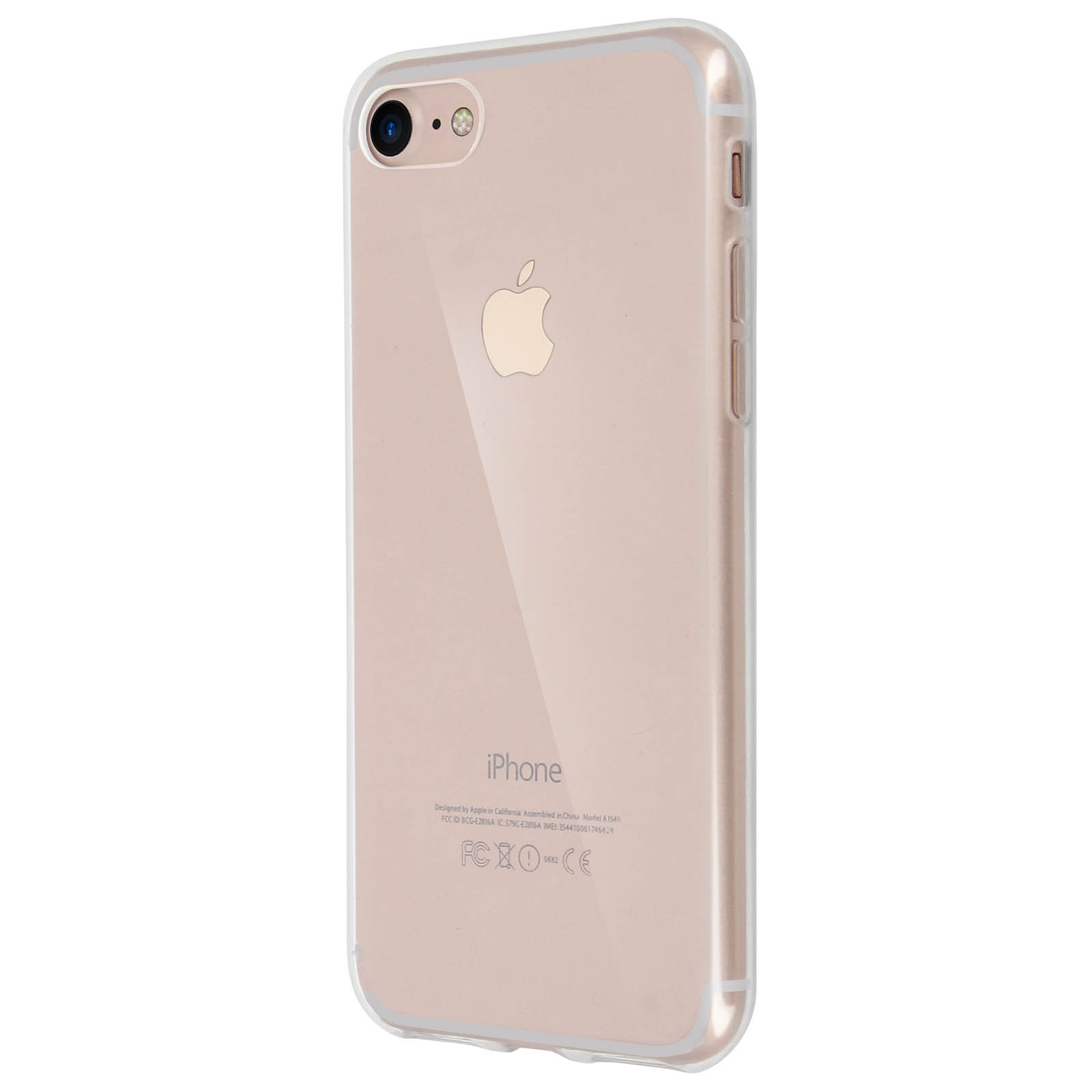Custodia trasparente per iPhone su sfondo bianco.