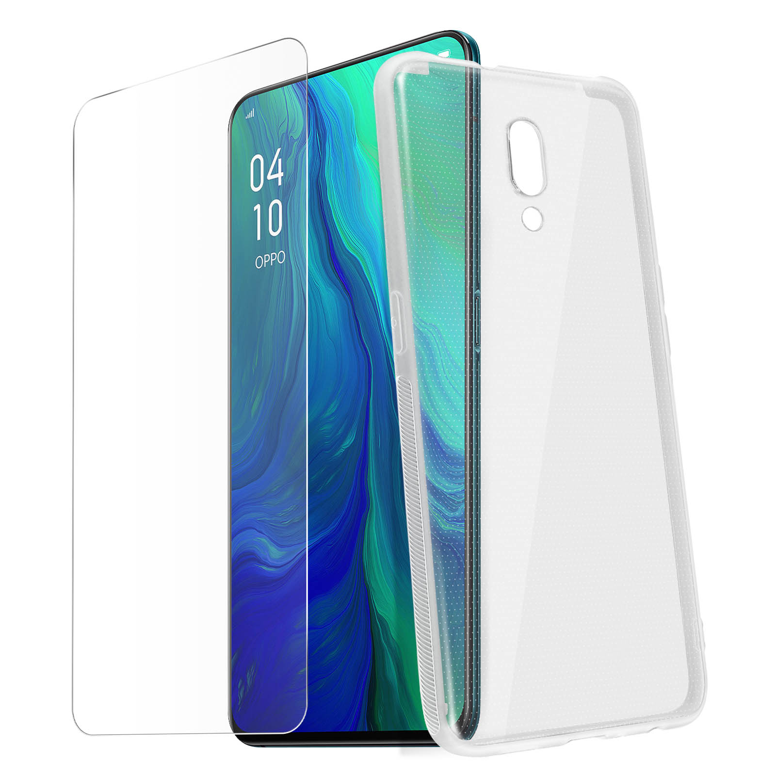 Telefon mit Displayschutzfolie und transparenter Hülle.