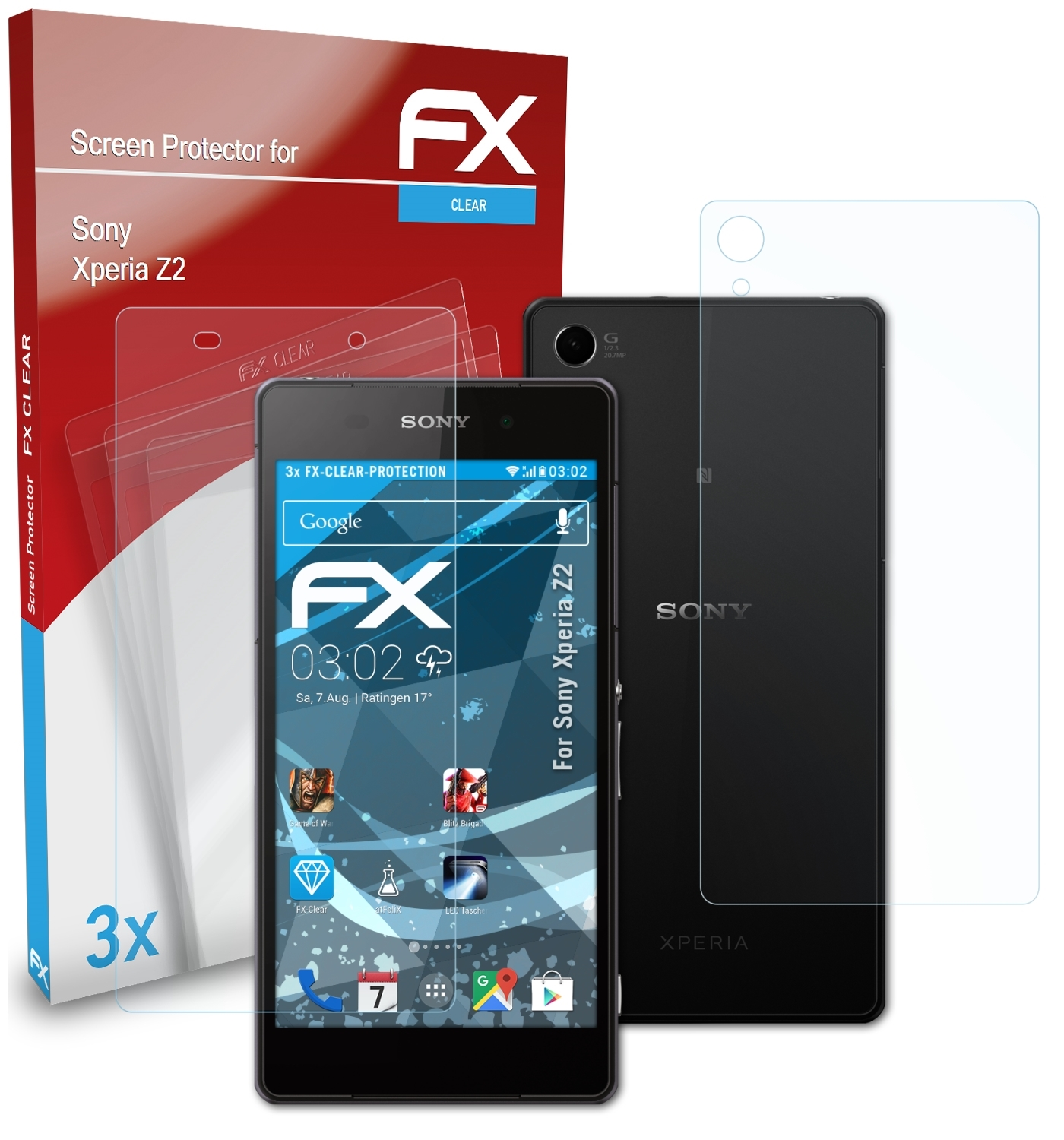 3x Z2) Displayschutz(für Sony ATFOLIX Xperia FX-Clear