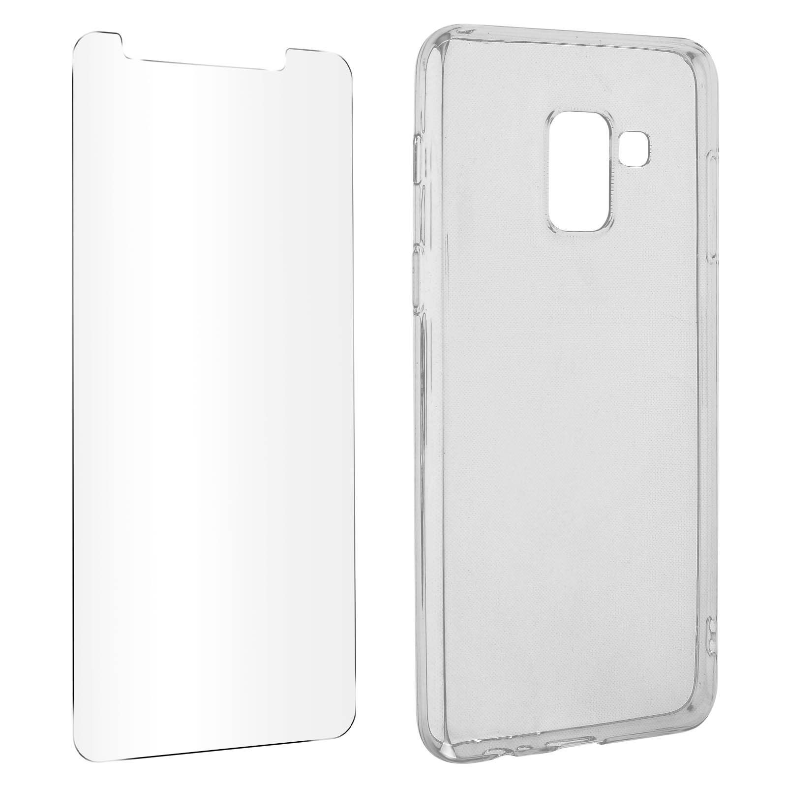 Transparenter Displayschutz und transparente Handyhülle. Beide sind transparent. Isoliert auf Weiß.