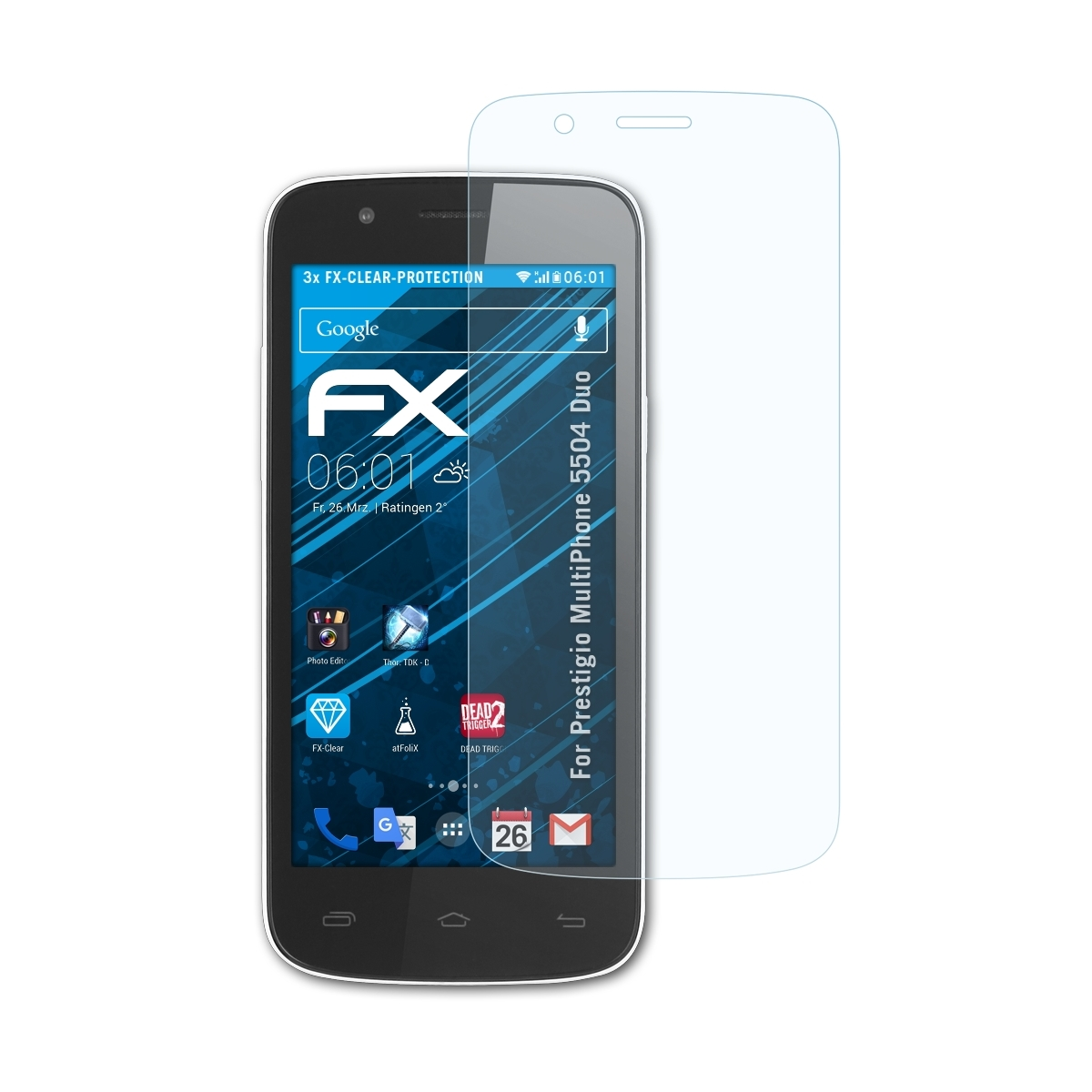 ATFOLIX 3x FX-Clear Displayschutz(für Prestigio MultiPhone Duo) 5504