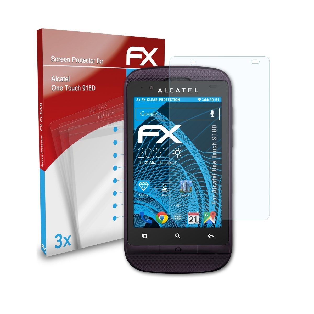 ATFOLIX 3x FX-Clear Displayschutz(für 918D) Alcatel Touch One