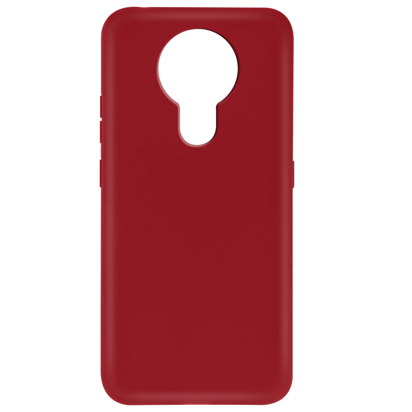 Custodia per telefono rossa. La custodia è semplice e copre la parte posteriore. Ha un foro.