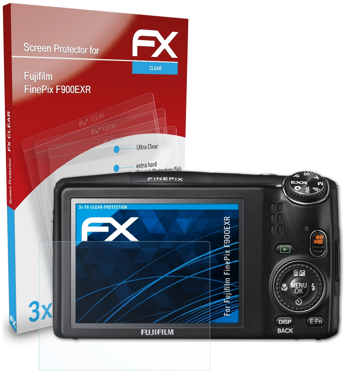 3x Fujifilm FinePix FX-Clear Displayschutz(für ATFOLIX F900EXR)