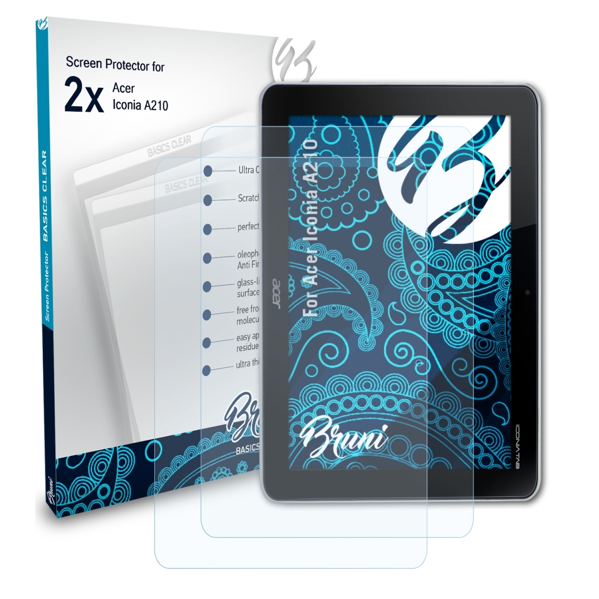 BRUNI 2x Basics-Clear Schutzfolie(für Acer Iconia A210)