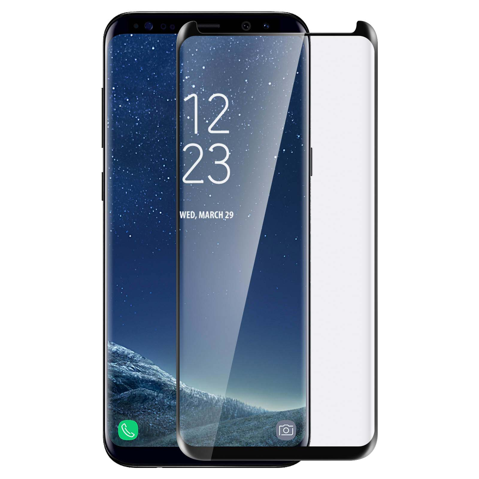 Glas Glas-Folien(für S8 Galaxy Härtegrad, mit Plus) Rand Schutzfolie AVIZAR Schwarz Samsung Gehärtetes 9H
