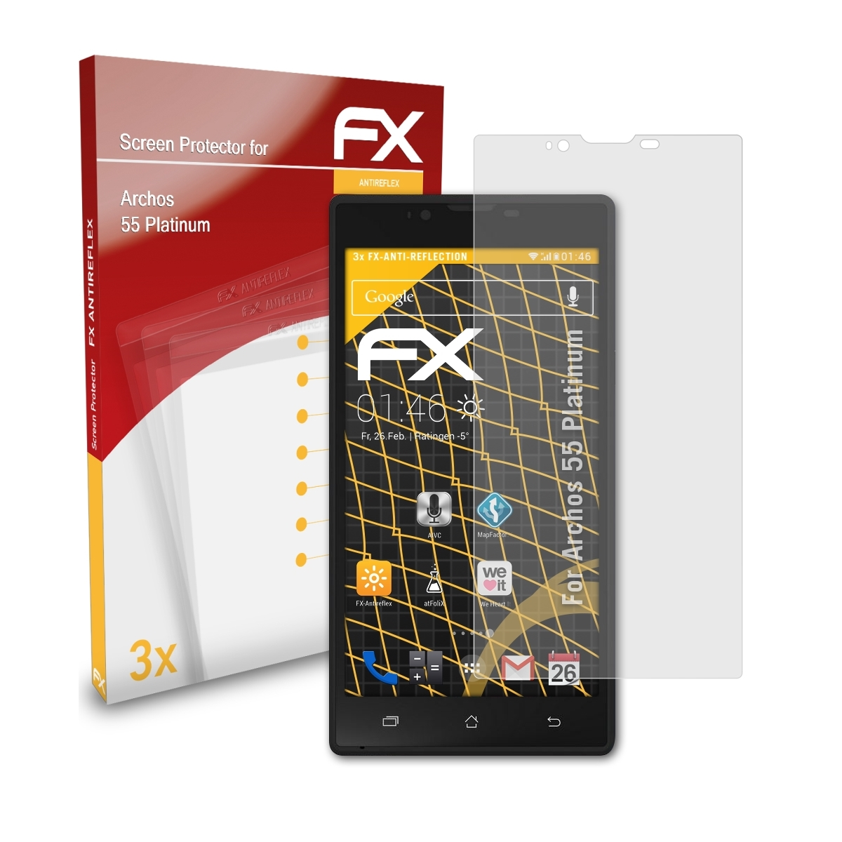 Displayschutz(für 3x Archos 55 Platinum) ATFOLIX FX-Antireflex