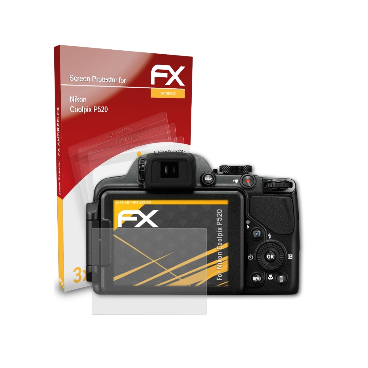P520) 3x Displayschutz(für FX-Antireflex Coolpix ATFOLIX Nikon