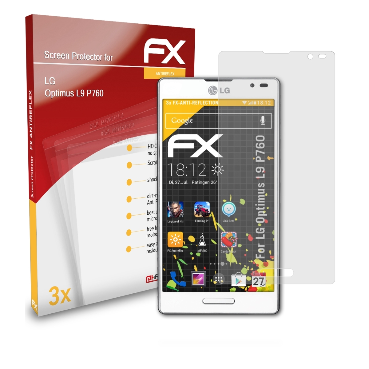 ATFOLIX 3x LG (P760)) Optimus FX-Antireflex L9 Displayschutz(für