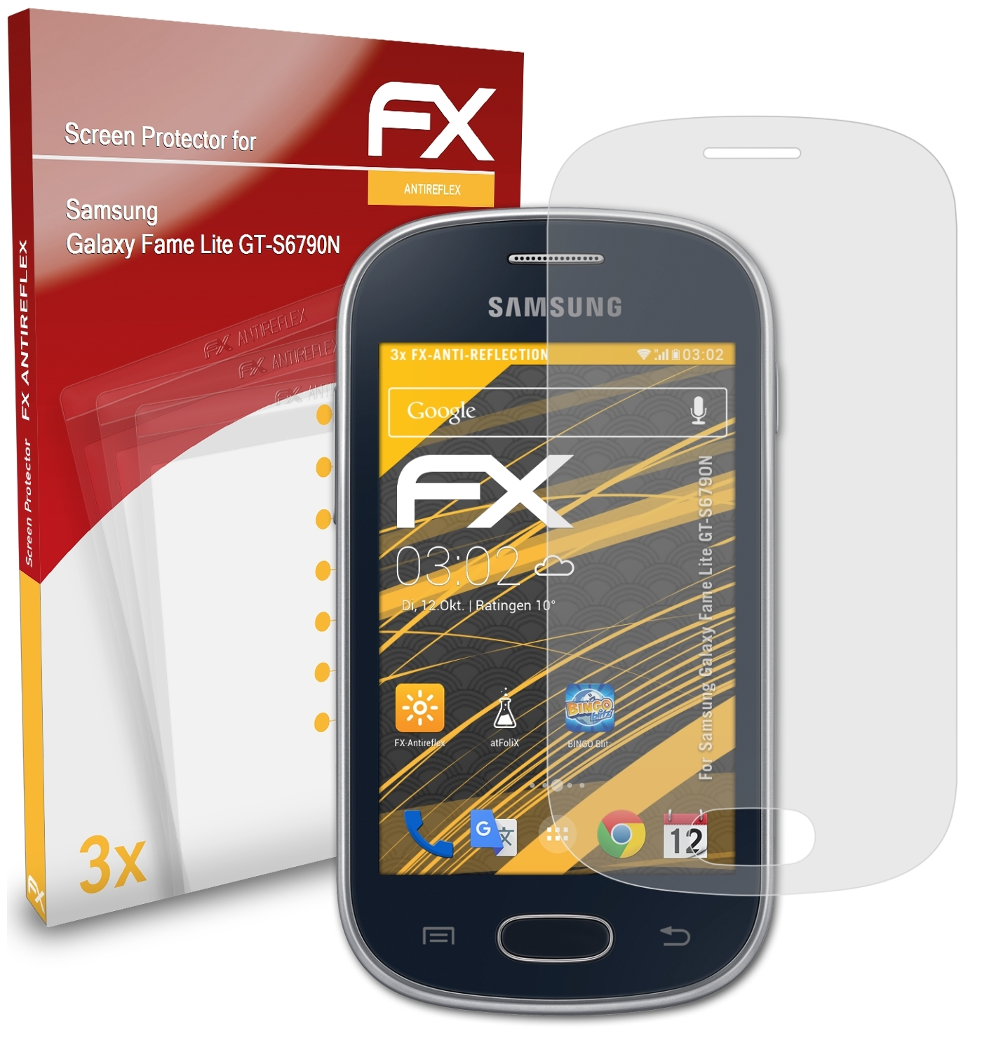 ATFOLIX 3x FX-Antireflex (GT-S6790N)) Samsung Galaxy Lite Displayschutz(für Fame
