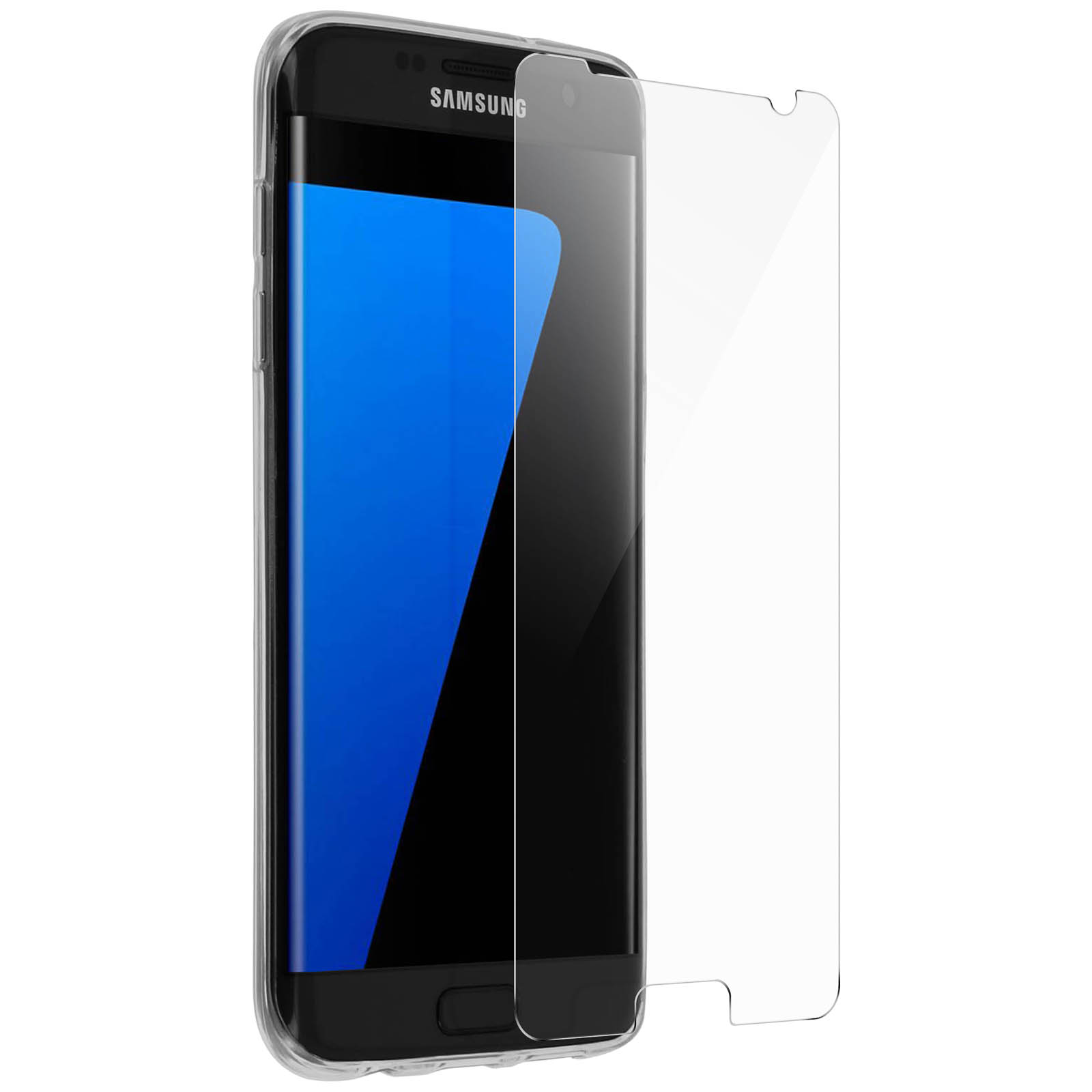 Un telefono Samsung con un proteggi schermo accanto.