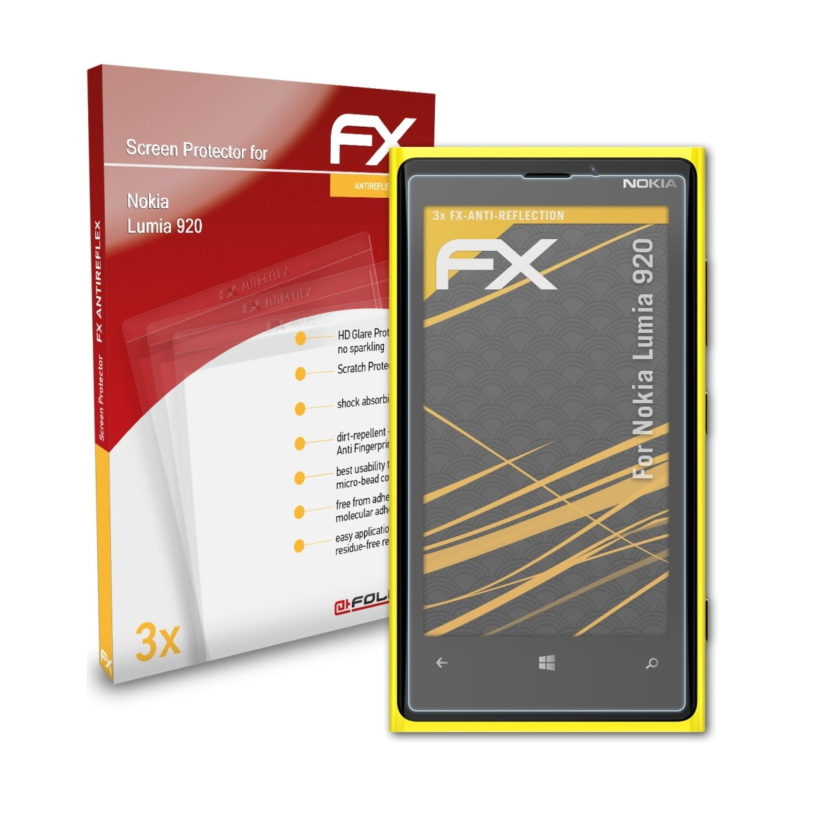 3x Lumia Displayschutz(für Nokia ATFOLIX FX-Antireflex 920)