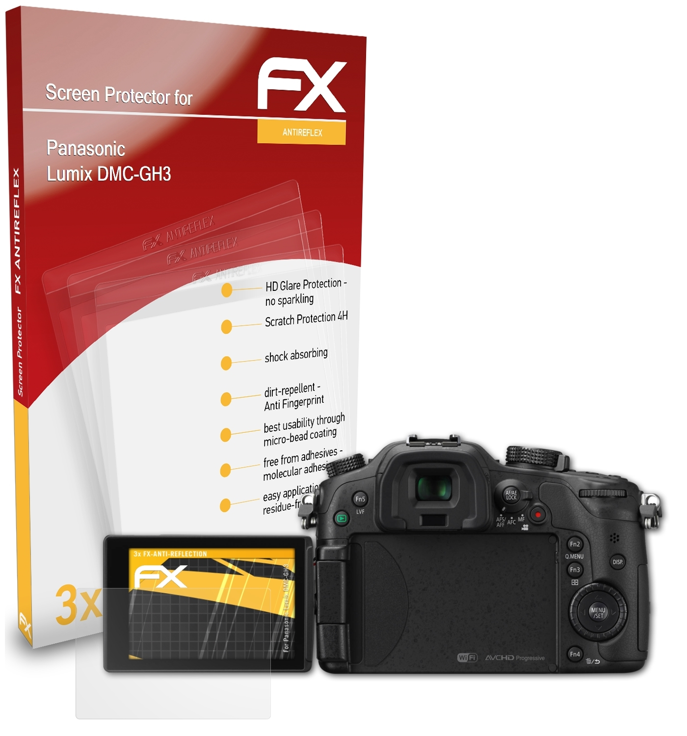 3x DMC-GH3) Displayschutz(für Lumix FX-Antireflex Panasonic ATFOLIX