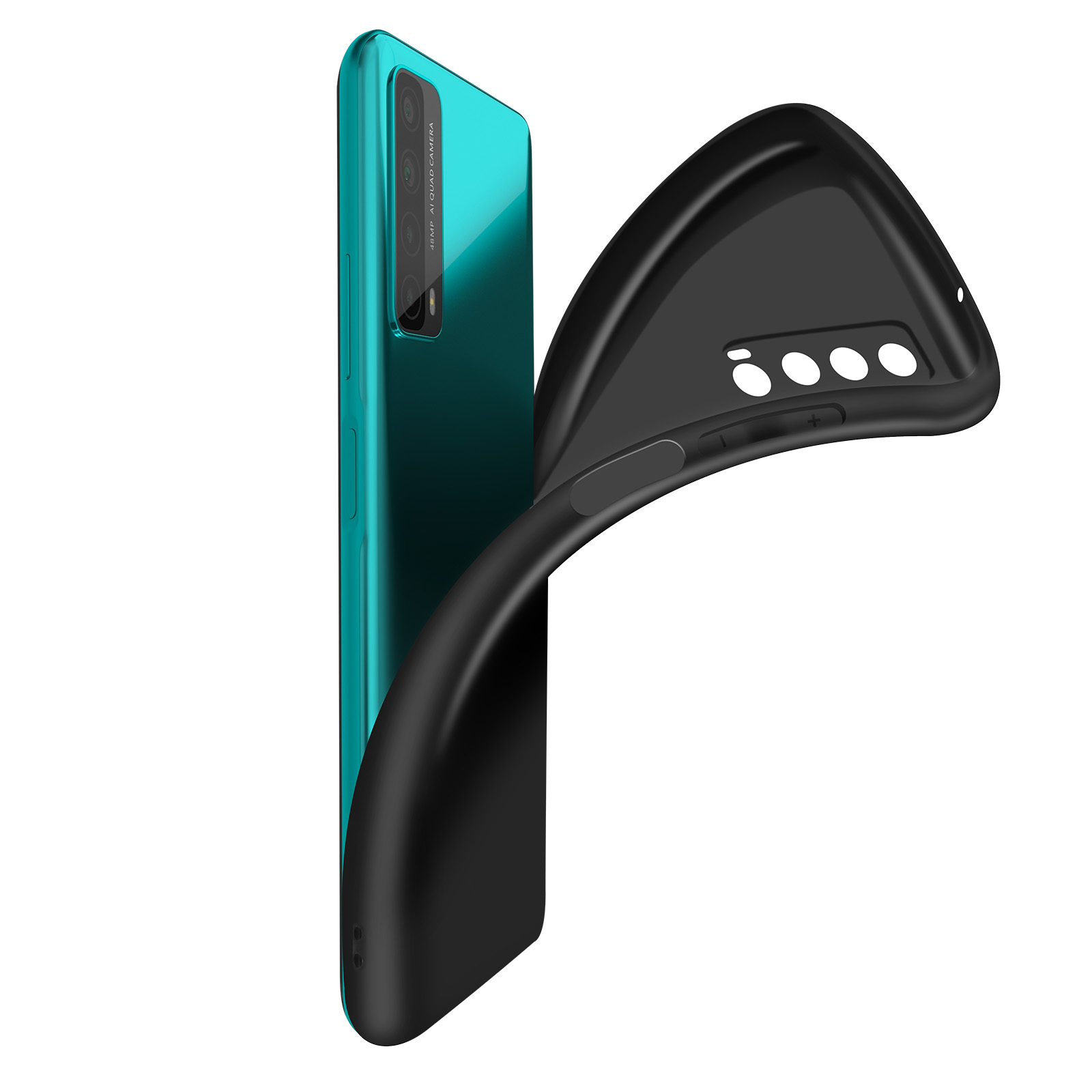 Een telefoonhoesje wordt van een telefoon afgehaald. De telefoon is blauwgroen van kleur.