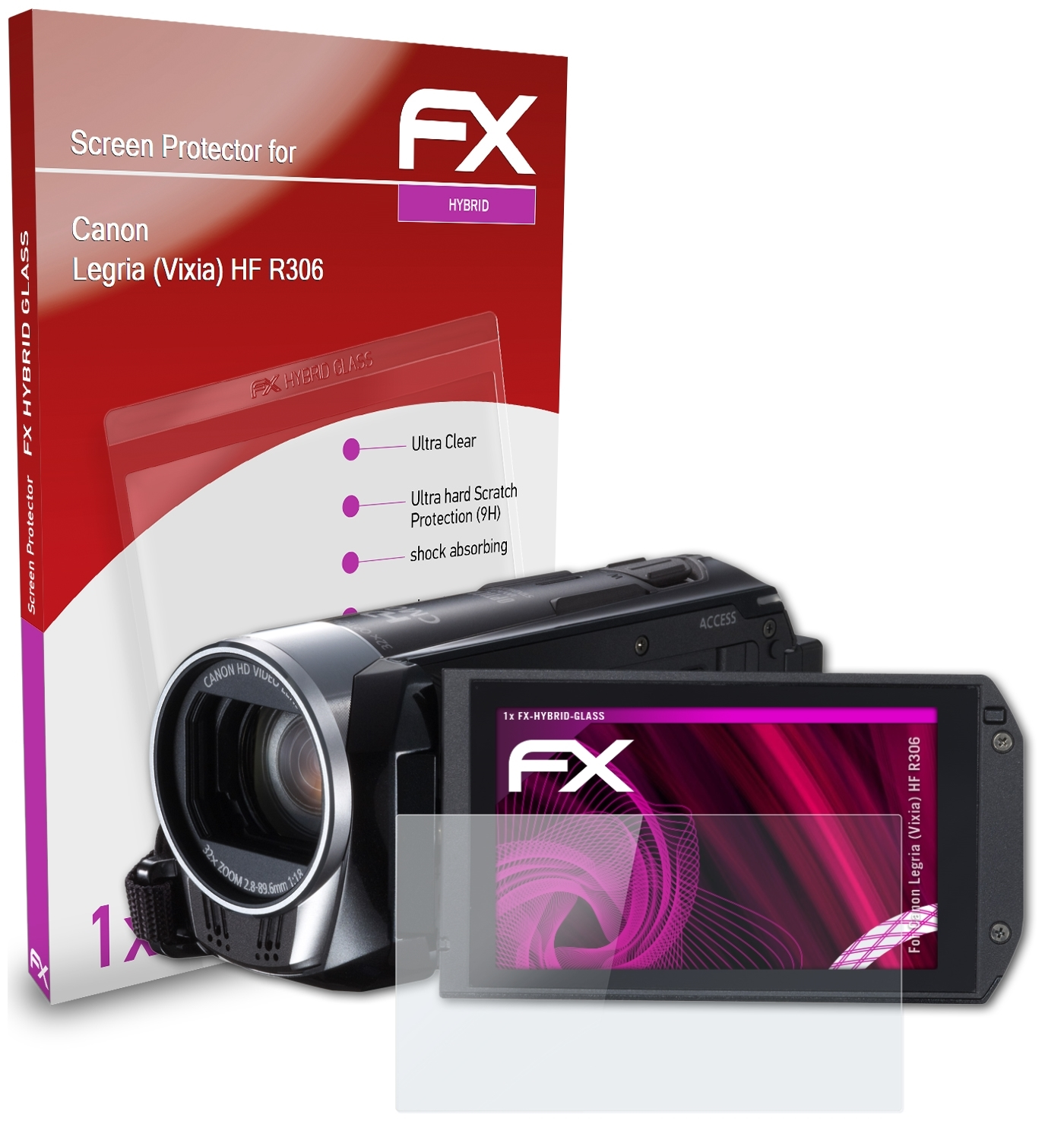 R306) HF FX-Hybrid-Glass (Vixia) Canon ATFOLIX Legria Schutzglas(für