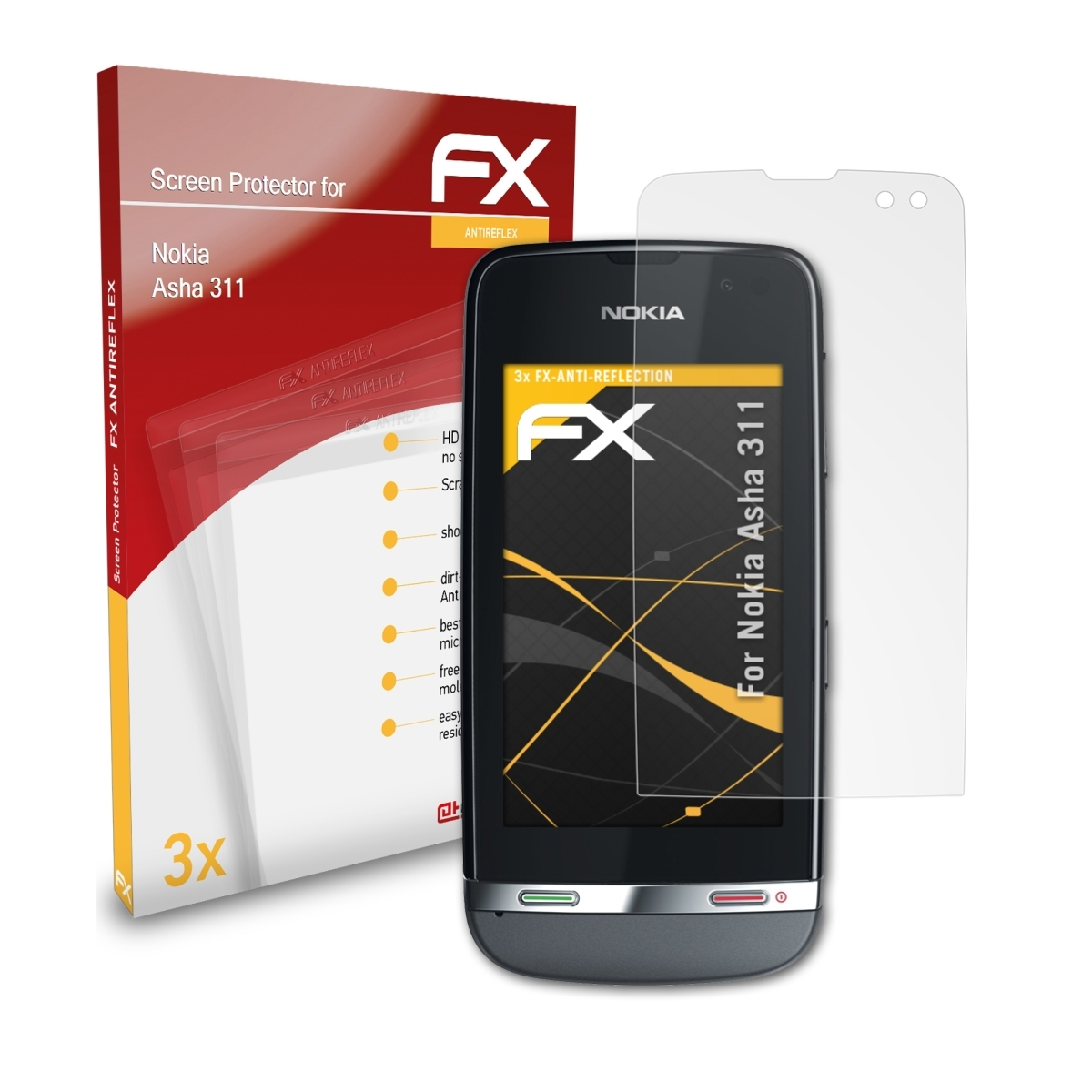 ATFOLIX Displayschutz(für 3x Nokia FX-Antireflex 311) Asha