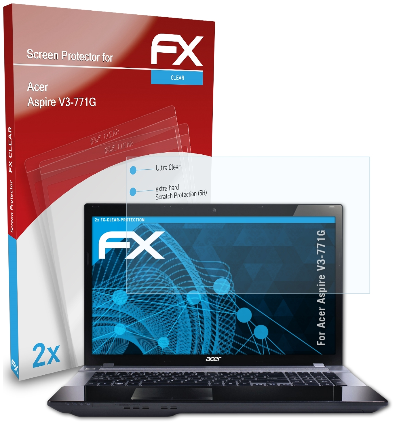 ATFOLIX Displayschutz(für V3-771G) FX-Clear Aspire Acer 2x