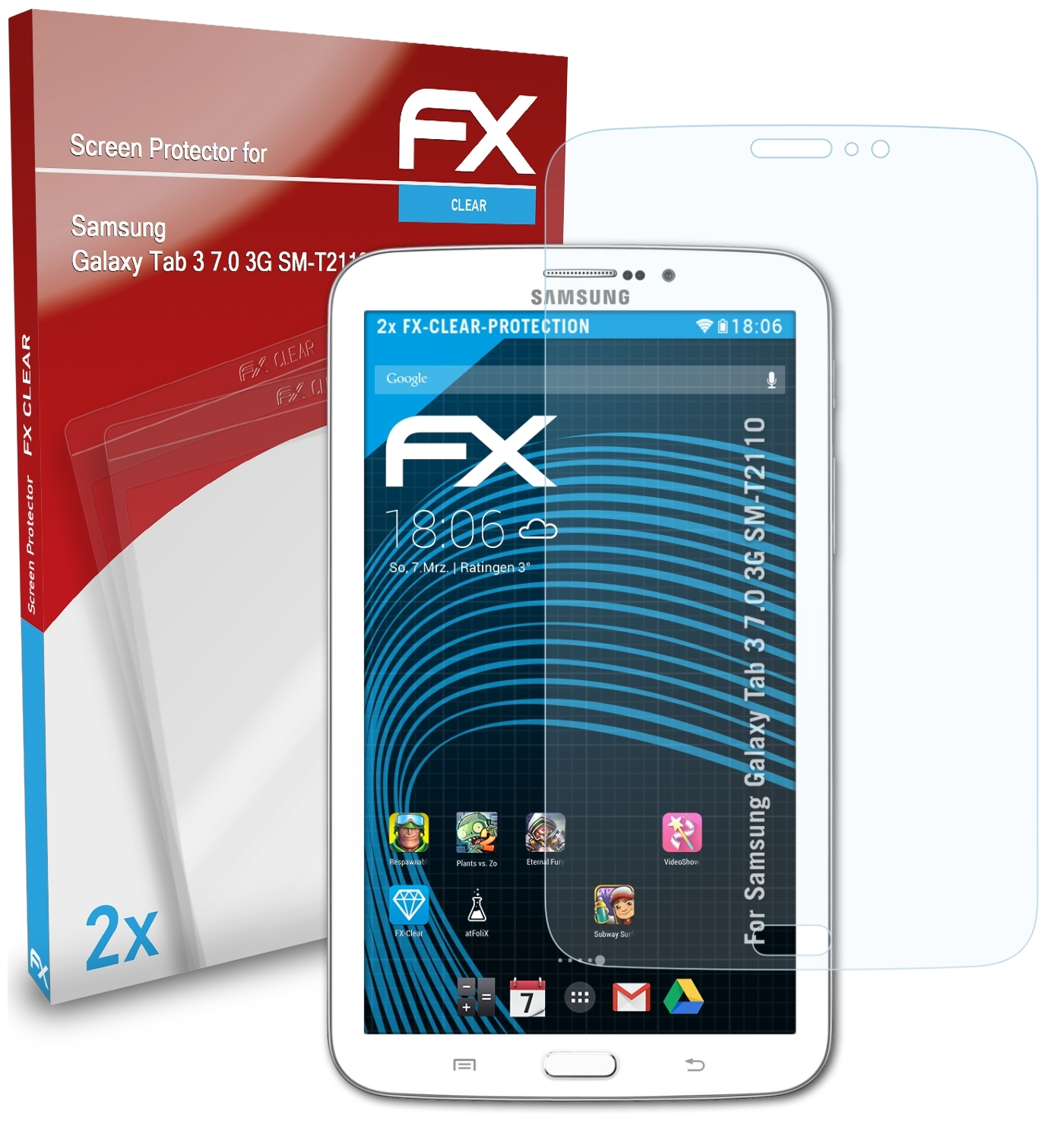 ATFOLIX 2x FX-Clear Displayschutz(für Samsung Tab SM-T2110)) 7.0 3 Galaxy (3G