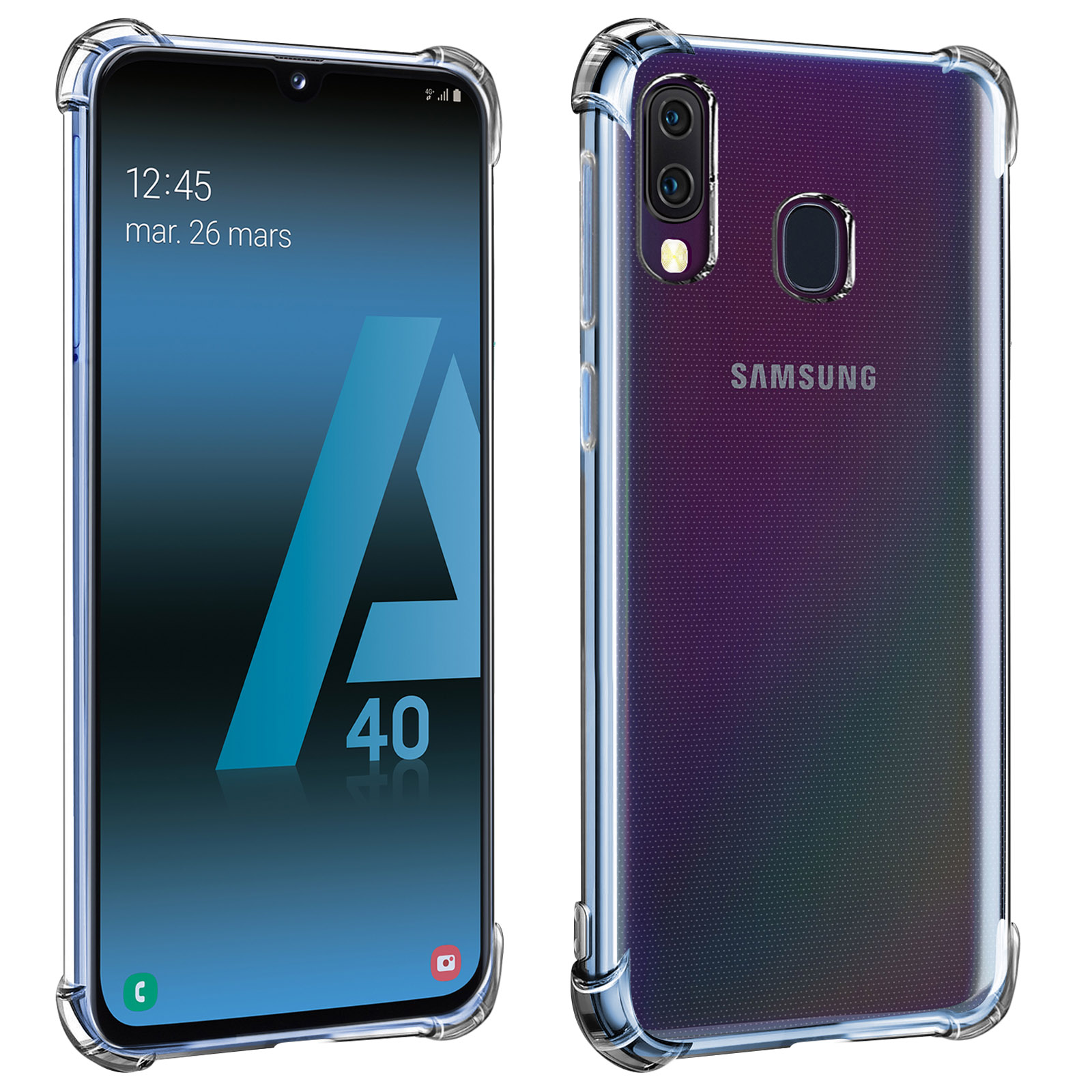 Uno smartphone in una custodia trasparente, che mostra lo schermo con l'interfaccia.