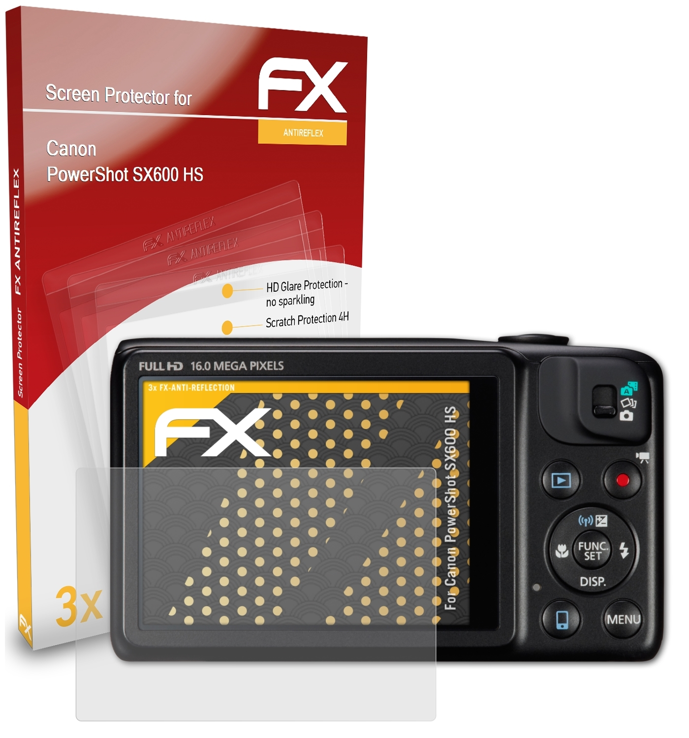 3x ATFOLIX FX-Antireflex Canon SX600 HS) PowerShot Displayschutz(für