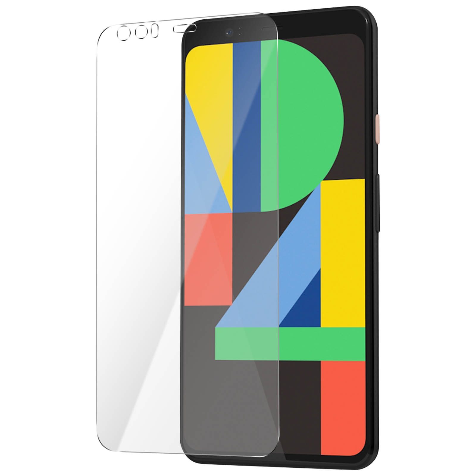 Uno smartphone con protezione schermo. Lo schermo mostra un'interfaccia colorata. La protezione è trasparente.